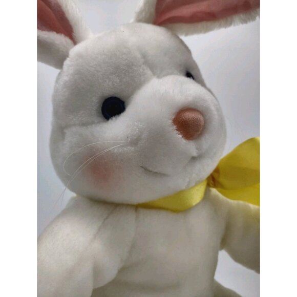 Hallmark Bunny Rabbit Plush White & Pink Yellow Bow Posable Ears Rosy Cheeks - Picture 4 of 13
